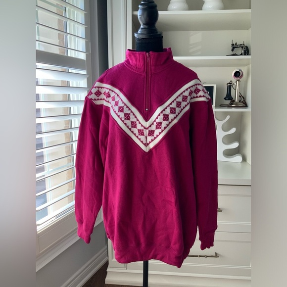 Vintage Y2K 90’S R&R SPORTS Magenta Half Zip Pullover Sweater Women’s SZ Large - Picture 2 of 15